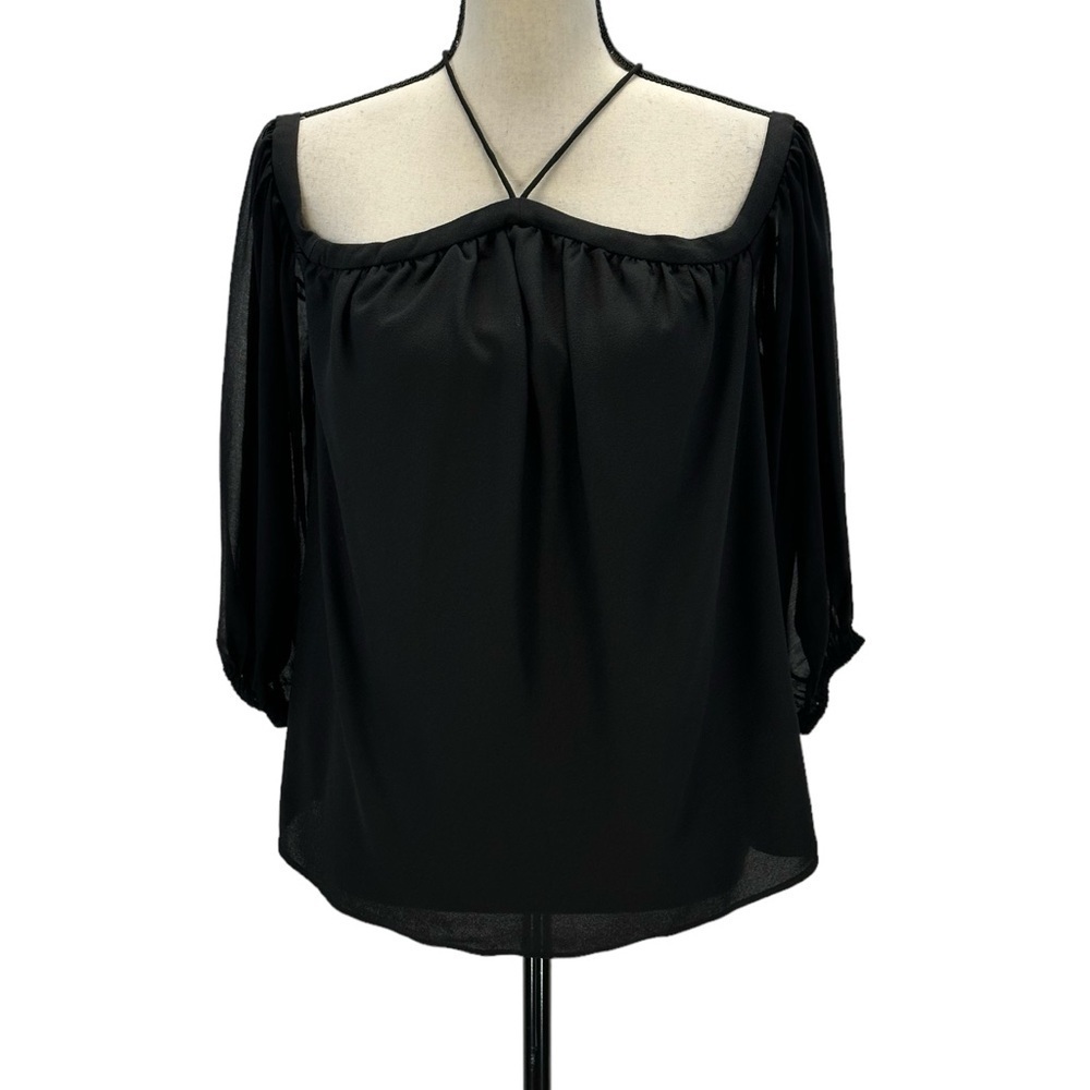 1. State Long Sleeve Off The Shoulder Sheer Blouse - Black - size Small